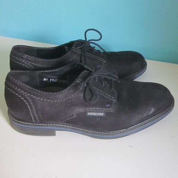 Mens 8.5 UK Size 8 Black Suede Leather Mephisto AirJet Lace Up Shoes - Picture 1 of 10